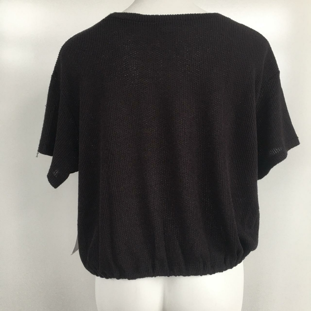 OUTLAW Ribbed Drawstring Waist Black Top - Picture 2 of 3